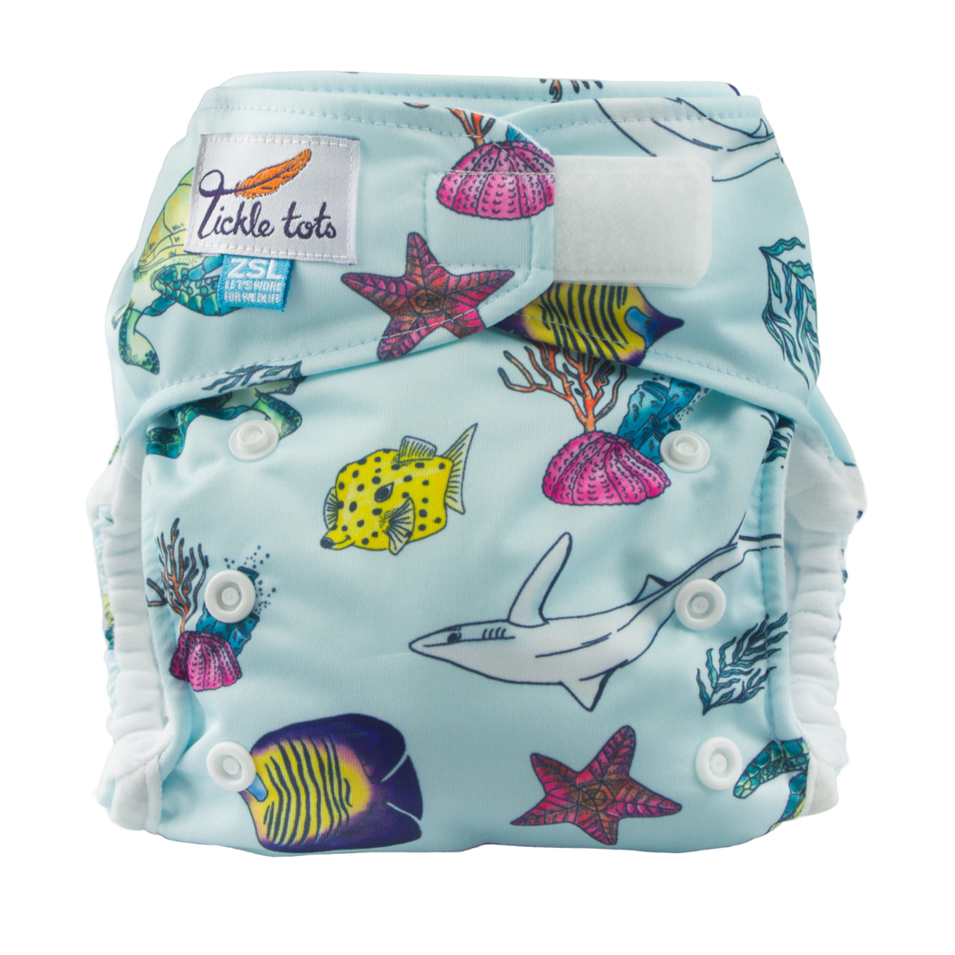 Tickle Tots All in One Pocket reusable Nappy Ocean ZSL Zoo Little Twidlets