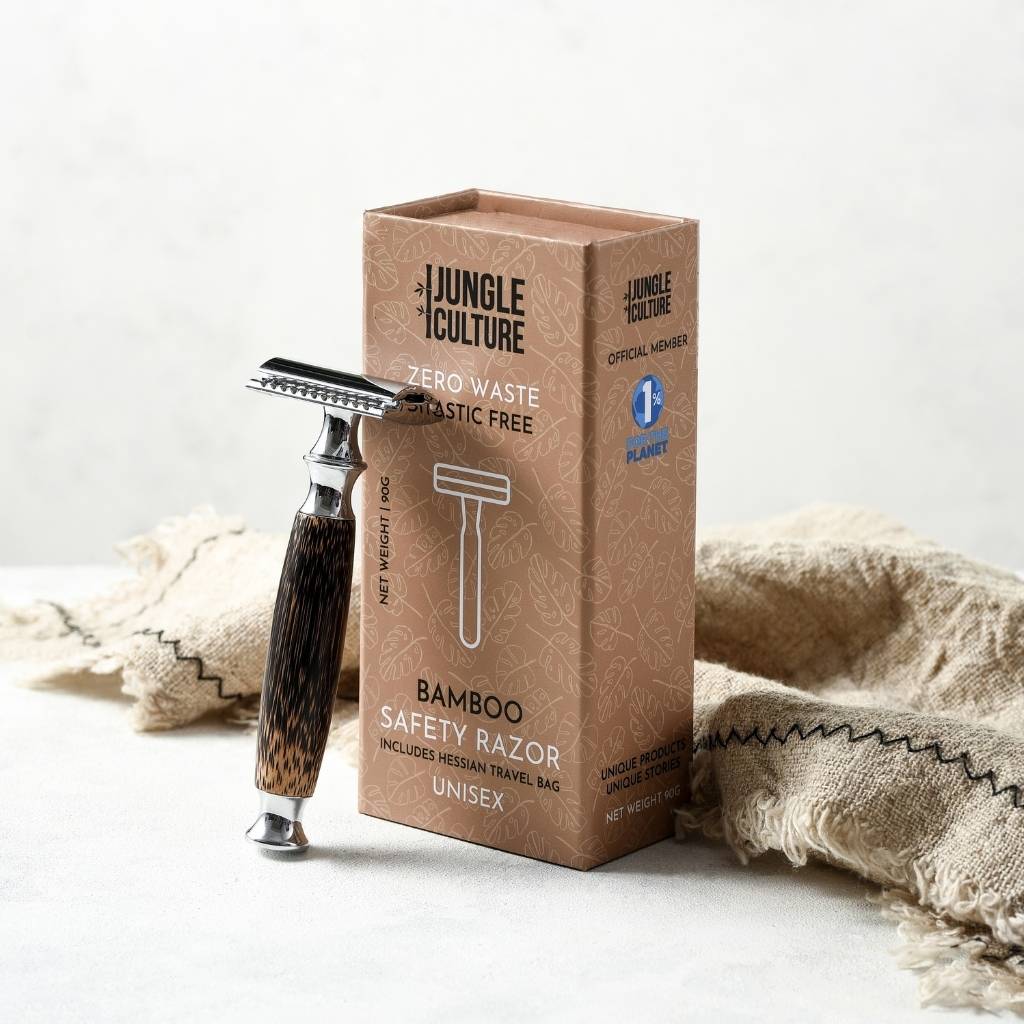 Bamboo Safety Razor for plastic free shaving men and women with Jute Travel Bag, little twidlets