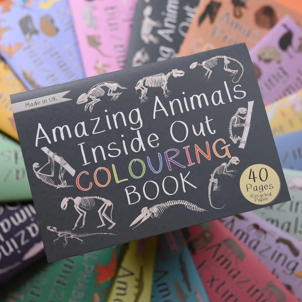 Amazing Animals Inside out colouring book, made in the uk, Button and Squirt | Little Twidlets