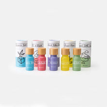 Load image into Gallery viewer, Set of small bottles of essential oils with colourful labels on a white background | little Twidlets
