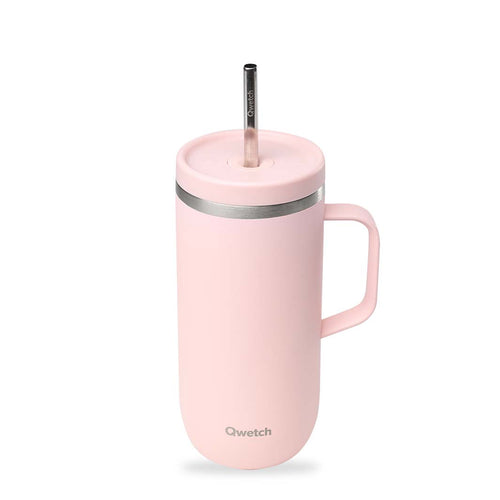 Pink insulated mug with a straw on a white background | Little Twidlets 