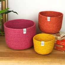 Load image into Gallery viewer, ReSpiin baskets, set of 3 &#39;fire&#39; sustainable jute. Pink, orange and yellow | Little Twidlets
