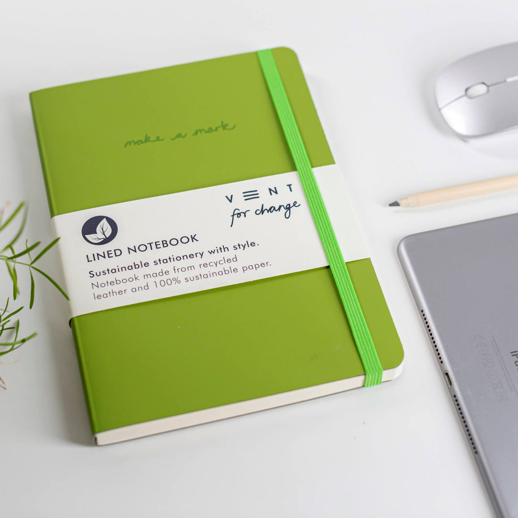Recycled-Leather-A5-Lined-notebook-Green-Secondary | Little Twidlets 
