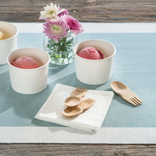 Load image into Gallery viewer, Two cups of pink ice cream with wooden spoons and forks / Sporks on a table with flowers. | Little Twidlets
