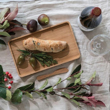 Load image into Gallery viewer, Wooden tray with bread and olives on a tablecloth with wine and fruit and a Bambu mini spreader | Little Twidlets

