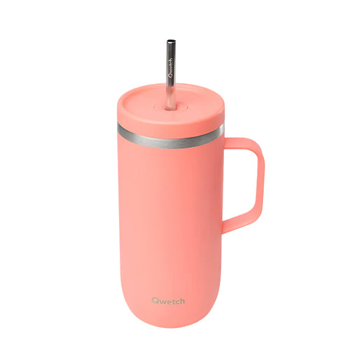 Pink peach  tumbler with a straw on a white background | Little twidlets