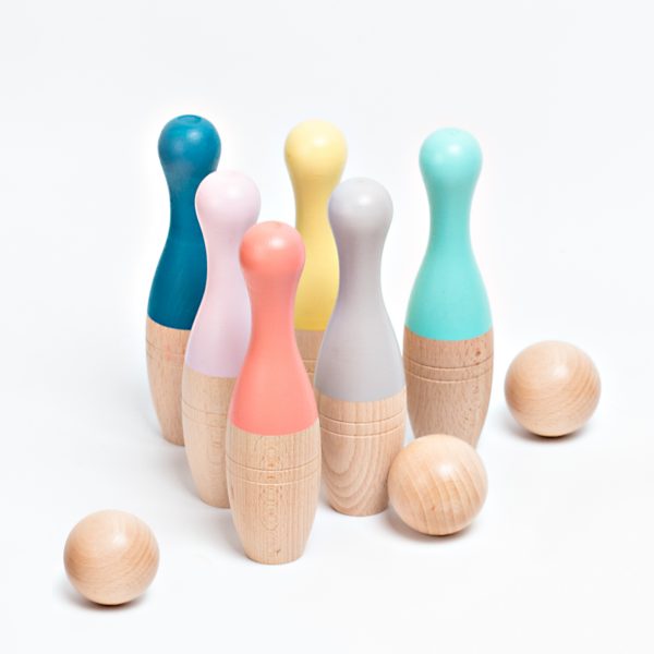 Wooden Bowling pins for play outside, indoor play for children. Eco friendly Little Twidlets