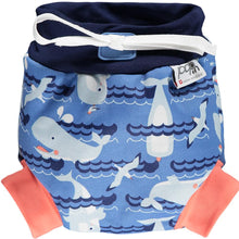 Load image into Gallery viewer, Close pop in Whales reusable swim nappy little twidlets
