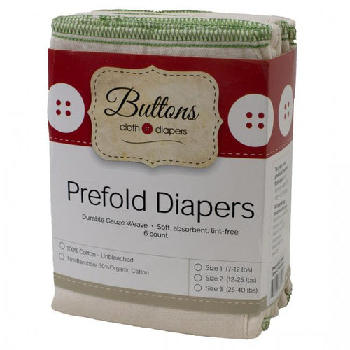 Buttons Cotton Prefold Cloth Nappy - 6 pack | Little Twidlets