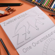 Load image into Gallery viewer, Alphabet of Amazing Dinosaurs Colouring Book Button and Squirt | Little Twidlets
