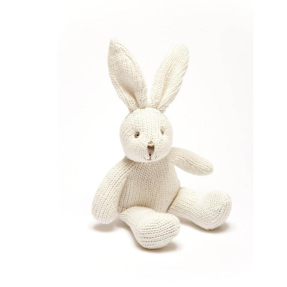 Knitted Organic Cotton Bunny Rabbit Rattle - White