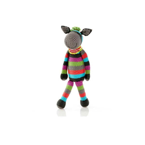 Pebble child stripy handmade fair trade Donkey rattle from Little Twidlets 