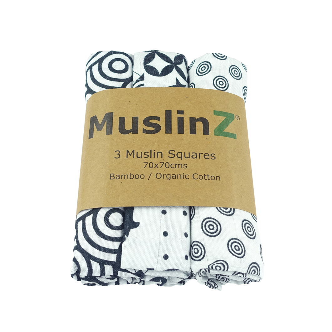 MuslinZ Bamboo/Organic Cotton Muslin Squares - 3 pack