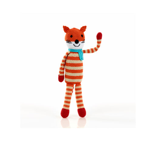 Pebble child fair trade handmade knitted stripey orange fox from Little Twidlets