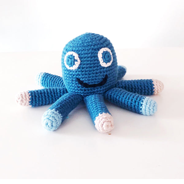 Pebble Child handmade fairtrade organic blue octopus rattle from Little twidlets