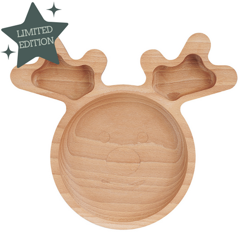 The Wood Life Project Wooden Plate - Reindeer plate for children weaning Christmas plate, little twidlets 