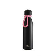 Load image into Gallery viewer, Sloop Loop for One Green Bottle reusable water bottle silicone holder carrier Little Twidlets on black bottle
