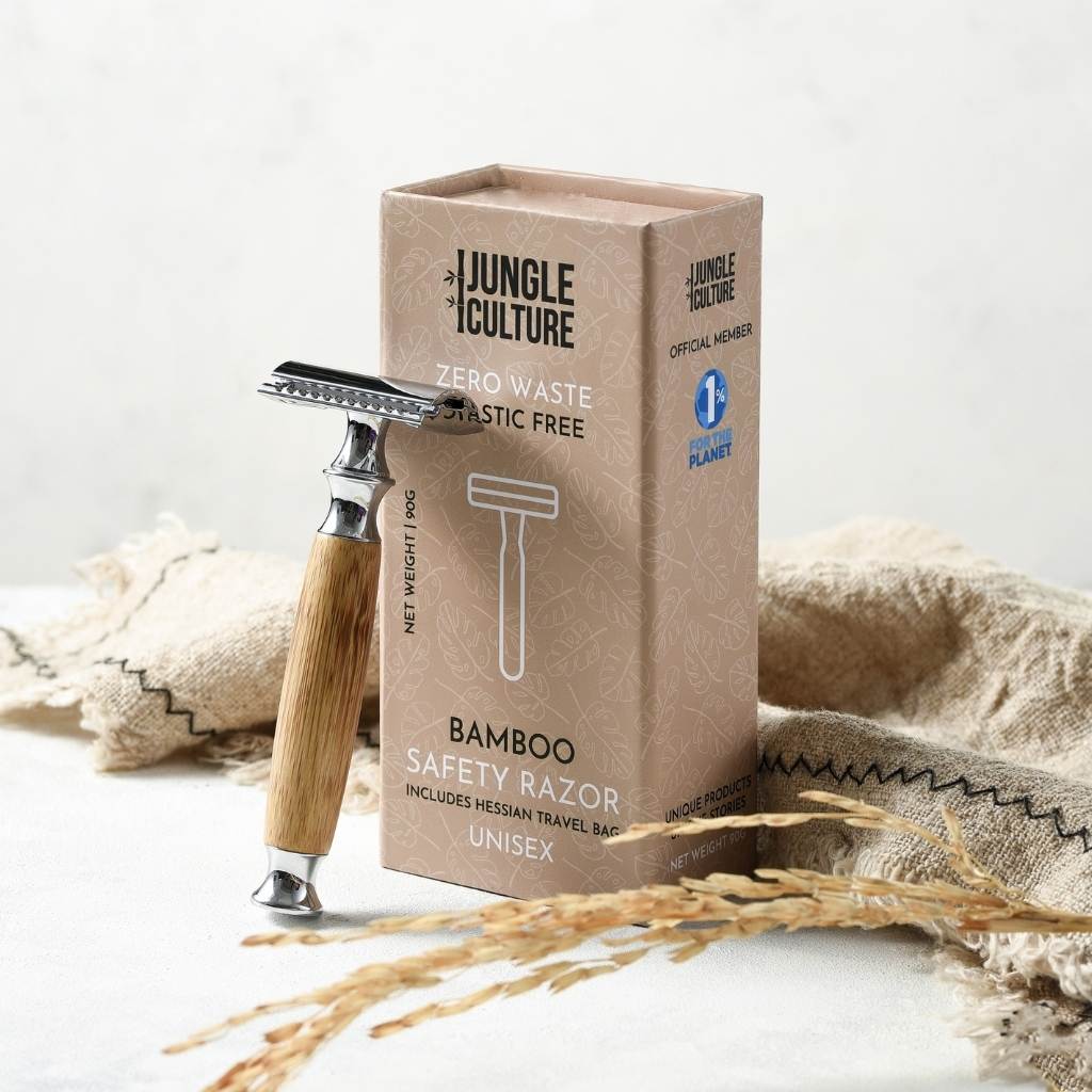 Bamboo Safety Razor for plastic free shaving men and women with Jute Travel Bag, little twidlets