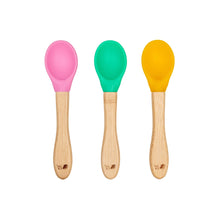 Load image into Gallery viewer, Baby Bamboo Weaning Spoons - Set of 3 - Pink, Green &amp; Yellow
