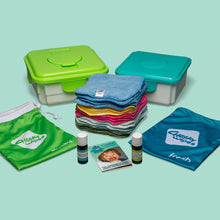 Load image into Gallery viewer, Cheeky wipes reusable wipes for cloth nappies full kit  with essential oils boxes and rainbow wipes little Twidlets
