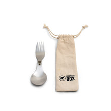 Load image into Gallery viewer, Spork (Spoon and Fork Combo) with Cotton Bag Elephant Box. Little Twidlets 
